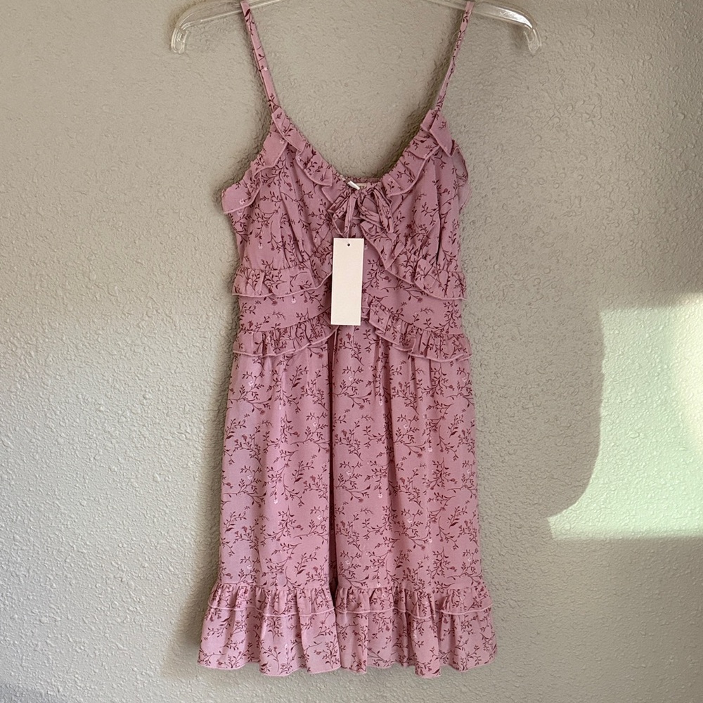 Feminine Dusty Pink Floral Tie-Front Midi Dress
